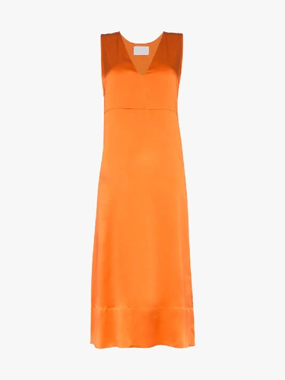 Shop Asceno Panelled Silk Slip Dress In Orange