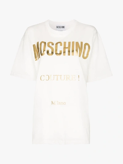 Shop Moschino White Logo Print T-shirt