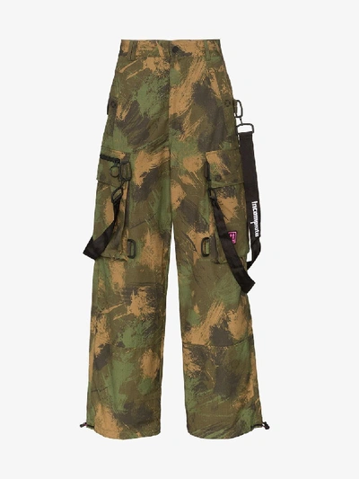 Shop Off-white Camo Cargo Wide-leg Trousers In Green