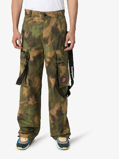 Shop Off-white Camo Cargo Wide-leg Trousers In Green