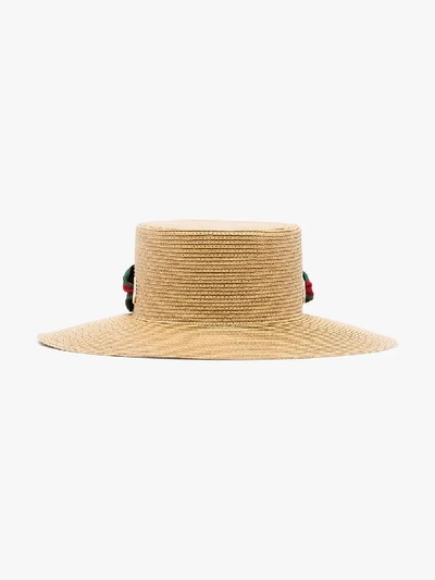 Shop Gucci Neutral Ribbon Straw Hat In Neutrals