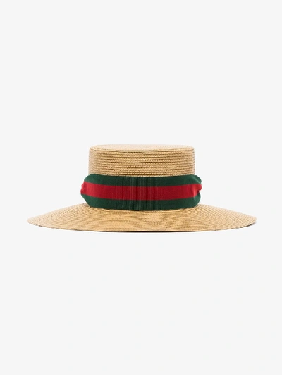 Shop Gucci Neutral Ribbon Straw Hat In Neutrals