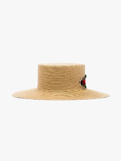 Shop Gucci Neutral Ribbon Straw Hat In Neutrals