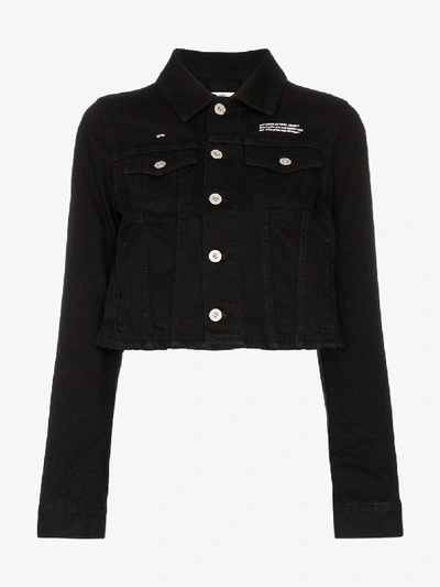 Shop Off-white Cropped Denim Jacket In Black