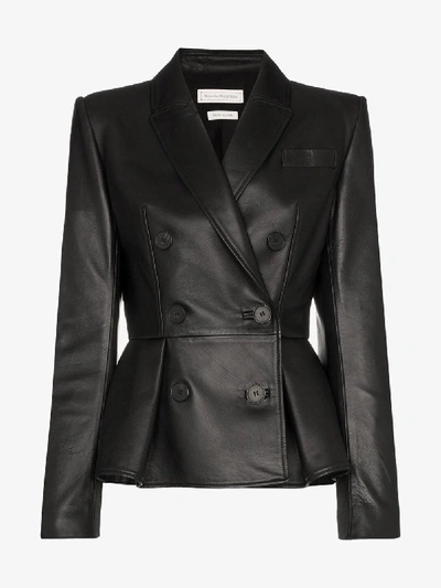Shop Alexander Mcqueen Double-breasted Leather Jacket In Black