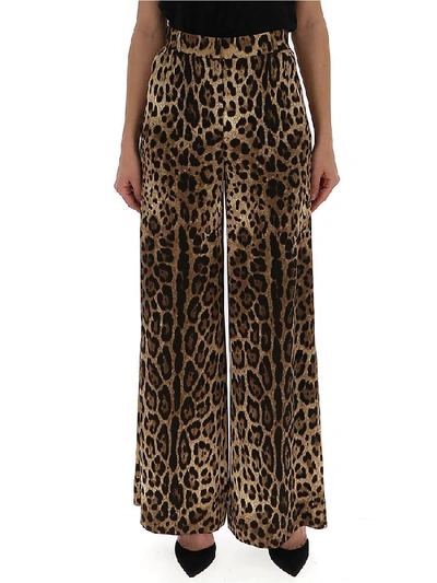 Shop Dolce & Gabbana Leopard Print Wide Pants In Brown