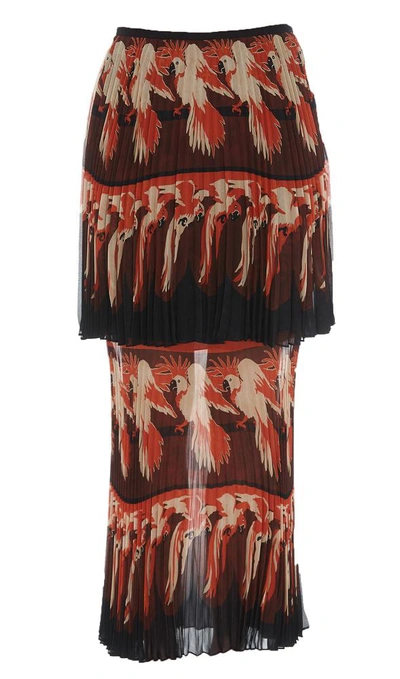 Shop Fendi Parrot Print Layered Pleated Skirt In Multi