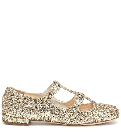 Shop Miu Miu Glitter Ballet Flats In Gold