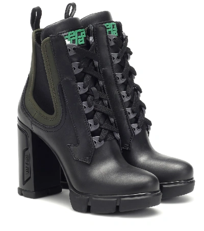 Shop Prada Leather Ankle Boots In Black