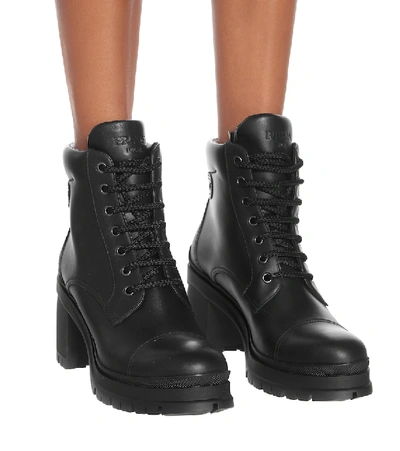 Shop Prada Leather Ankle Boots In Black