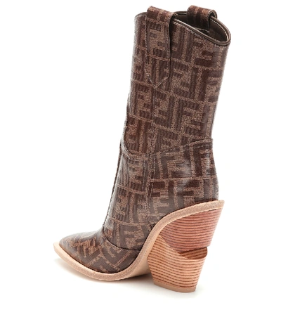 Shop Fendi Printed Cowboy Boots In Brown