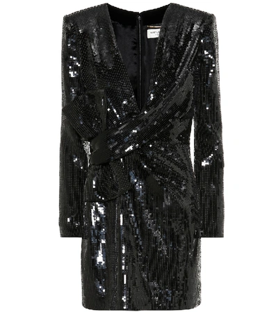 Shop Saint Laurent Sequined Minidress In Black