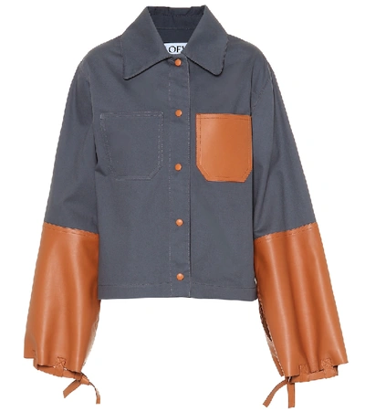 Shop Loewe Leather And Cotton Shirt In Blue