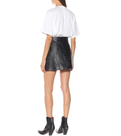 Shop Miu Miu Leather Miniskirt In Black