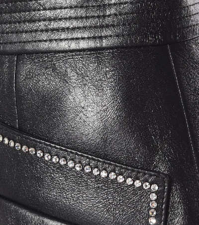 Shop Miu Miu Leather Miniskirt In Black