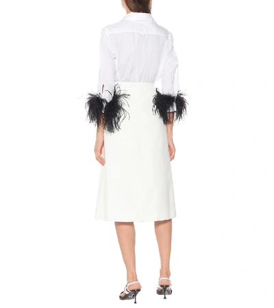 Shop Prada Floral Cotton Midi Skirt In White