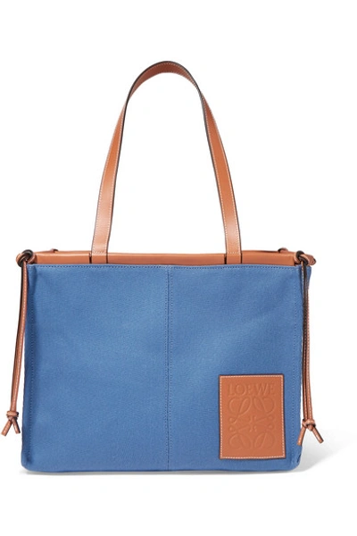 Shop Loewe Cushion Large Leather-trimmed Canvas Tote In Blue