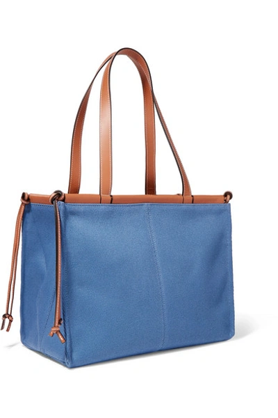 Shop Loewe Cushion Large Leather-trimmed Canvas Tote In Blue