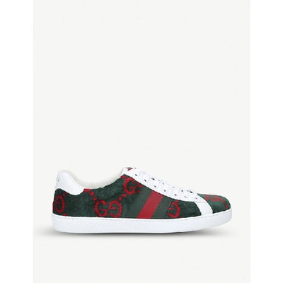 Shop Gucci New Ace Gg Towel Trainers In Green Comb