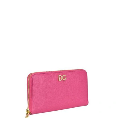 Shop Dolce & Gabbana Embellished Logo Zip Around Wallet In Pink
