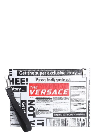 Shop Versace Newspaper Print Clutch Bag In Multi