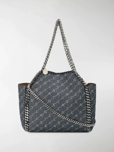 Shop Stella Mccartney Denim Blue Falabella Mini Chain Trim Denim Tote Bag