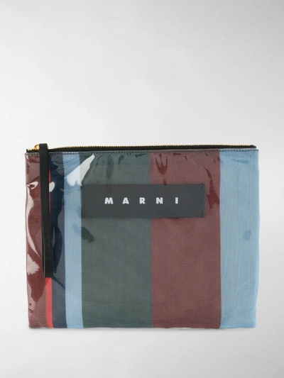 Shop Marni Striped Clutch Bag In Red