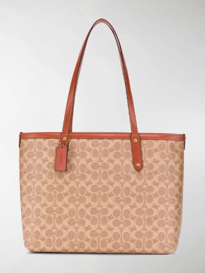 Shop Coach Logo Tote Bag In Neutrals