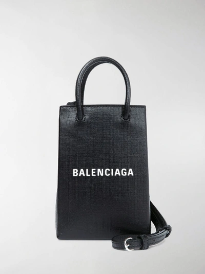 Shop Balenciaga Shopping Logo Print Tote Bag In 1000 Black