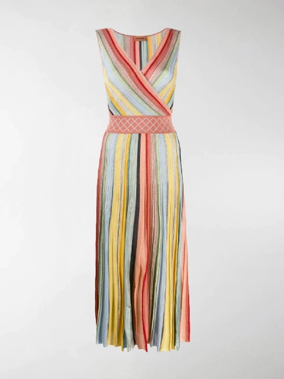 Shop Missoni Striped Pleated Dress In Pink