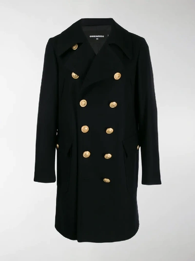 Shop Dsquared2 Double-breasted Coat In Blue