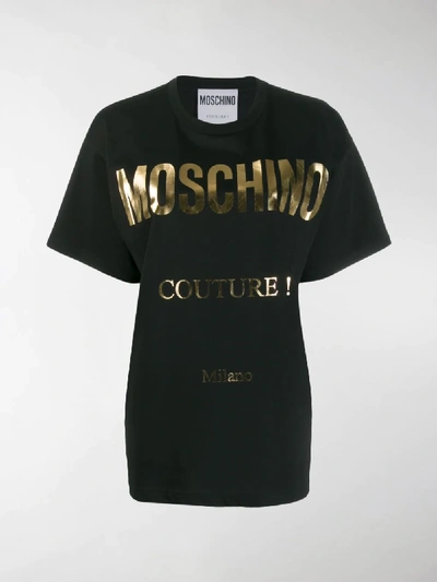 Shop Moschino Oversized Logo T-shirt In Black