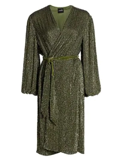 Shop Retroféte Audrey Sequin Wrap Dress In Army Green