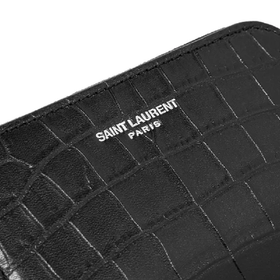 Shop Saint Laurent Crocodile Embossed Leather Zip Coin Purse In Black