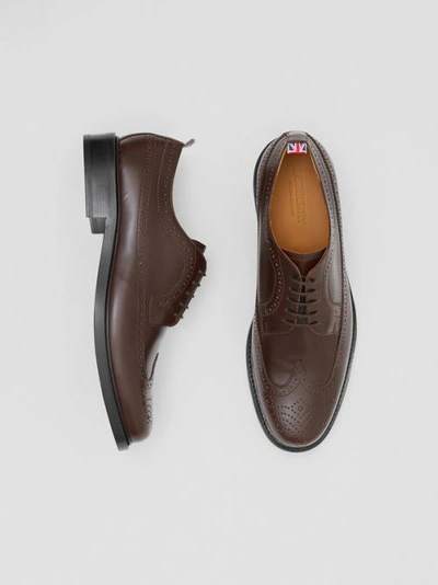 Shop Burberry Brogue Detail Leather Derby Shoes In Tan