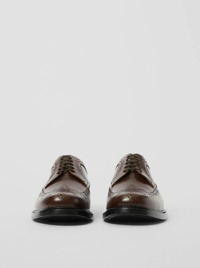 Shop Burberry Brogue Detail Leather Derby Shoes In Tan
