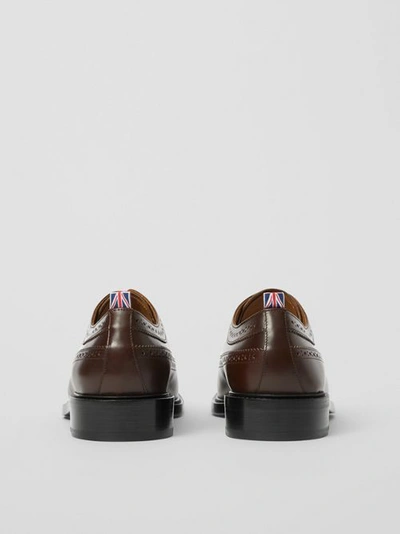 Shop Burberry Brogue Detail Leather Derby Shoes In Tan