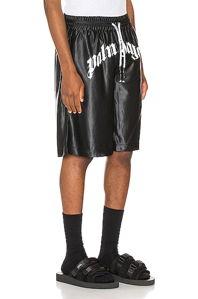 Shop Palm Angels Logo Mesh Shorts In Black & White