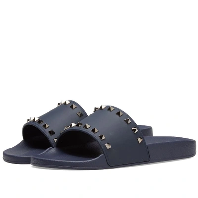 Shop Valentino Rockstud Slide Sandal In Blue