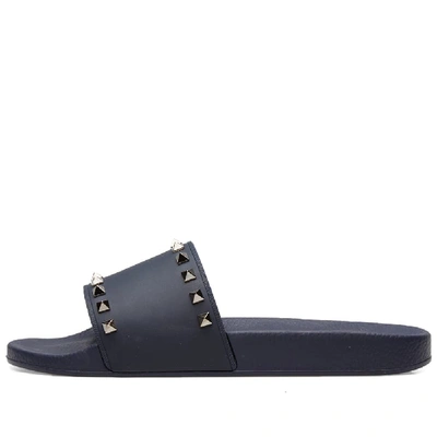 Shop Valentino Rockstud Slide Sandal In Blue