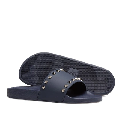 Shop Valentino Rockstud Slide Sandal In Blue