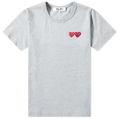 Shop Comme Des Garçons Play Comme Des Garcons Play Women's Double Heart Logo Tee In Grey