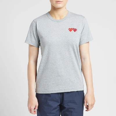 Shop Comme Des Garçons Play Comme Des Garcons Play Women's Double Heart Logo Tee In Grey