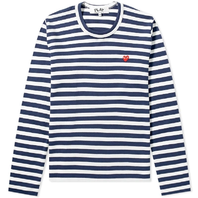 Shop Comme Des Garçons Play Comme Des Garcons Play Women's Little Red Heart Stripe Tee In Blue