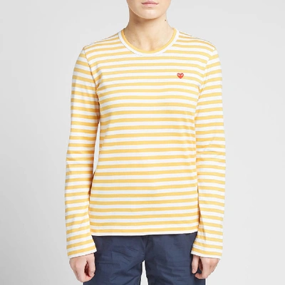 Shop Comme Des Garçons Play Comme Des Garcons Play Women's Little Red Heart Stripe Tee In Yellow