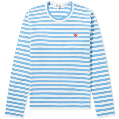 Shop Comme Des Garçons Play Comme Des Garcons Play Women's Little Red Heart Long Sleeve Tee In Blue