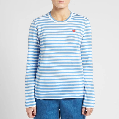 Shop Comme Des Garçons Play Comme Des Garcons Play Women's Little Red Heart Long Sleeve Tee In Blue