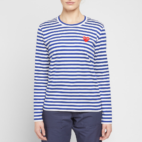 comme des garçons play blue & white striped heart shirt