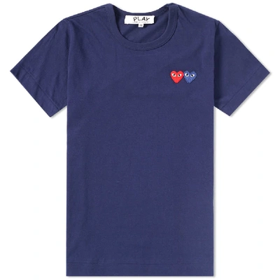 Shop Comme Des Garçons Play Comme Des Garcons Play Women's Double Heart Logo Tee In Blue