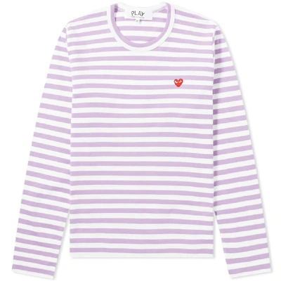 Shop Comme Des Garçons Play Comme Des Garcons Play Women's Little Red Heart Stripe Tee In Purple